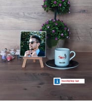 Savcı Fotoğraflı Dekoratif Taş, Ahşap Altlıklı Türk Kahvesi Fincanı Hediye (Model 7)