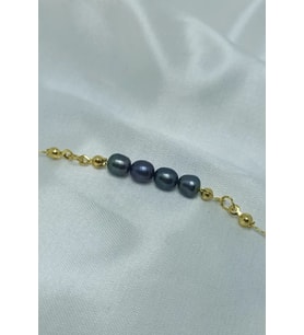 24k Altın Kaplama 7-8 mm Gerçek Siyah İnci Tasarım Bileklik