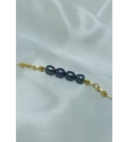 24k Altın Kaplama 7-8 mm Gerçek Siyah İnci Tasarım Bileklik