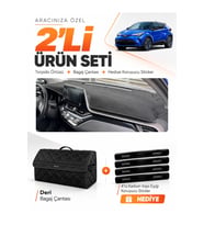 e-biz TOYOTA CHR (2016-2022) Uyumlu Torpido Örtüsü + Deri Bagaj Çantası Seti - Siyah - TO027