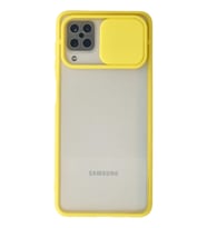 Mey İthalat® Samsung Galaxy A12 Kılıf Palm Buzlu Kamera Sürgülü Silikon - Sarı
