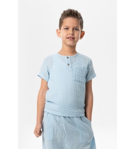 Kısa Kol Batı Yazlık Müslin Erkek Çocuk Tshirt Buz Mavi Bmv