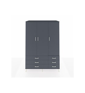 Kronos Dolap 5 Raflı 6 Çekmeceli Tek Askılı 132x59x195 Antrasit-Antrasit/Antrasit