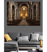 Tarihi Katedral İç Mekan Sütunlar Dekoratif Kanvas - Mdf Ahşap Tablo