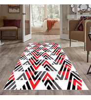 Kırmızı Geometrik Desen Renk Geçili Yıkanabilir Kaymaz Taban Leke Tutmaz Modern Salon Halısı ve Yolluk