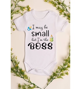 Unisex Beyaz Bebek Small Boss Baskılı Çıtçıtlı