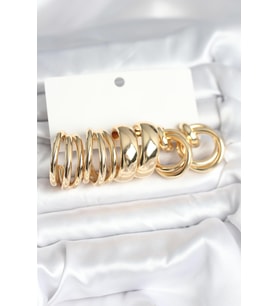 Pirinç Gold Renk 3 Çift Vintage Kadın Küpe Seti 5886 - HPSBYI6712-8672