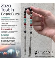 Başak Burcu Zaza Tesbih Doğal Taş Amazonit, Jasper, Kırmızı Akik, Krizokol, Siyah Turmalin