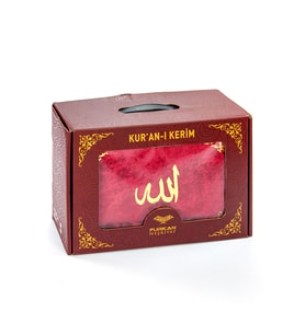 Özel Kadife Kaplı Kutulu Kuranı Kerim - Örtü - Tesbih Hediyeli - Bordo Renk