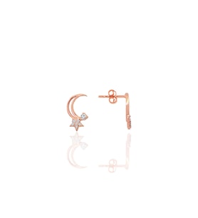 Gümüş rose zirkon taşlı hilal yıldızı kadın küpe SGTL12656ROSE