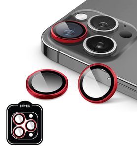 iPhone 14 Pro / Pro Max için IPG ProLENS Kamera Lens Koruyucu Alüminyum CD Çerçeveli, Kırılmaz Cam (Kırmızı)