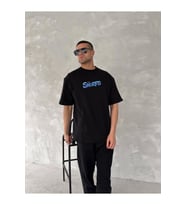 Ön Ve Arka Baskılı Oversize Bisiklet Yaka T-shirt- Siyah