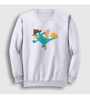 Presmono Unisex Beyaz Tekme Ornitorenk Perry Sweatshirt 440312tt (Beyaz)