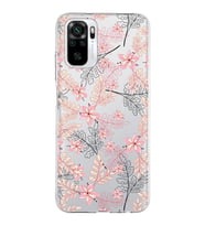 Xiaomi Redmi Note 10s Uyumlu Kapak Floral Kırmızı Tasarımlı Şeffaf Silikon Kılıf