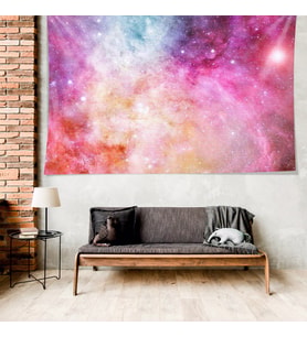 Uzay Temalı Toz Bulutlu Leke Tutmaz Kadife Dokulu Kumaş Duvar Örtüsü Duvar Halısı Tapestry (Pembe)