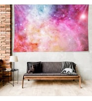 Uzay Temalı Toz Bulutlu Leke Tutmaz Kadife Dokulu Kumaş Duvar Örtüsü Duvar Halısı Tapestry (Pembe)