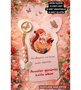 Butterfly  Anne & Bebek Kartlı Kelebek Anahtarlık - Anneler Günü Hediyesi - 10 Adet - Özel Kesim