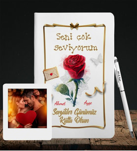 Sevgililer Gününe Özel Deri Beyaz Defter Kalem & Instagram Çerçeve Hediye Seti 15