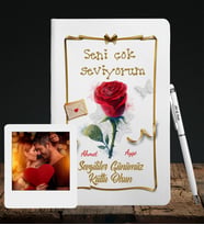 Sevgililer Gününe Özel Deri Beyaz Defter Kalem & Instagram Çerçeve Hediye Seti 15