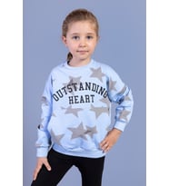 Toontoy Kız Çocuk Kanguru Cepli Komple Yıldız Baskılı Sweatshirt (Mavi)