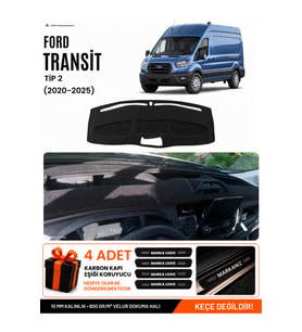 FORD TRANSİT TİP 2 (2020-2025) Uyumlu Torpido Örtüsü Torpido Kılıfı - Siyah