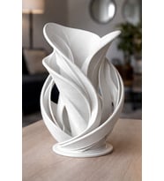 Modern Dekoratif Vazo Spiral Yaprak Desenli Masa Üstü Salon Ofis Süs Vazosu Beyaz 20cm