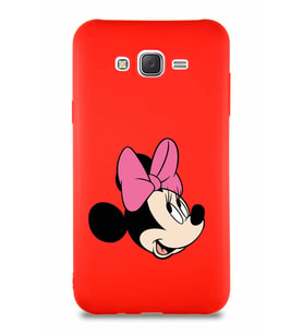 Samsung Galaxy J7 Core Soft Premier Kapak Minnie Mouse-A Tasarımlı Silikon Kılıf - Kırmızı (Şeffaf)