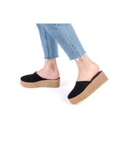 Gerçek Elişi Platformlu Burnu Kapalı Elişi Hasır Keten 5cm Topuk Sabo Terlik Handmade (Siyah)