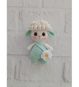Mint Rengi Maskot Kuzu Amigurumi Organik Anahtarlık Oyuncak ve Çanta Süsü