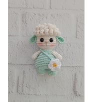 Mint Rengi Maskot Kuzu Amigurumi Organik Anahtarlık Oyuncak ve Çanta Süsü