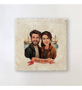 Sevgiliye Hediye Kişiye Özel Boğaz Köprüsü ve Aşkımız Karikatürlü Taş Bardak Altlığı