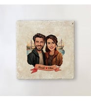 Sevgiliye Hediye Kişiye Özel Boğaz Köprüsü ve Aşkımız Karikatürlü Taş Bardak Altlığı
