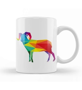 Geometric Animal Rainbow Ram Kupa Bardak Porselen