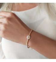 Vaoov 925 Ayar Gümüş Hematit Taşlı Papatya Bileklik (Gold)