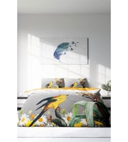 Çift Kişilik ( Lastikli Çarşaflı ) %100 Pamuk Saten Nevresim Takımı Yellow Parrot