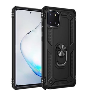 Samsung Galaxy Note 10 Lite (A81) Kılıf Metal For Car Yüzüklü Standlı Military Ring Serisi (Siyah)