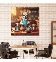 Kare Kanvas Kahve Köşesi Cafe Tablosu Barista Chihuahua Köpek