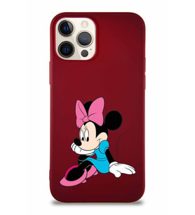 Apple iPhone 12 Pro Soft Premier Kapak Minnie Mouse-E Tasarımlı Silikon Kılıf - Mürdüm (Şeffaf)