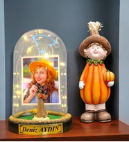 Kişiye Özel Fotoğraflı Yazılı Led Işıklı Fanus ve Bal Kabağı Biblosu (Model 8)