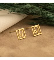 DKMN Gümüş Kare Burç Küpe Kadın Gümüş Küpe (Gold)