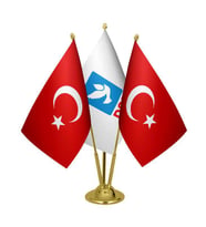 Masa Üstü DSP Bayrağı Türk Bayrağı Üçlü Pirinç Direk Masa Bayrak Seti