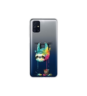 Samsung Galaxy M31s ile Uyumlu Splash Tembel Hayvan Tasarımlı Şeffaf Silikon Kılıf