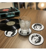 Riva Self The Beatles Grup ve Üye Silüetli 5 Parça Bardak Altlığı - Retro Dekoratif Seri (Siyah - Beyaz)