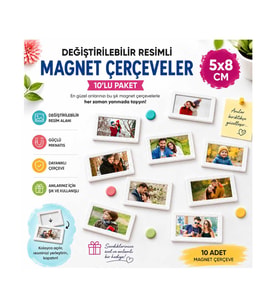 Değiştirilebilir resimli Çerçeve Magnet 5x8cm- 10'lu Paket-istenilen baskılarla (Beyaz)