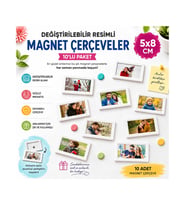 Değiştirilebilir resimli Çerçeve Magnet 5x8cm- 10'lu Paket-istenilen baskılarla (Beyaz)