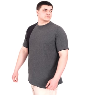 Mode XL Büyük Beden Erkek T-Shirt Parçalı MD08 U22134 Antrasit