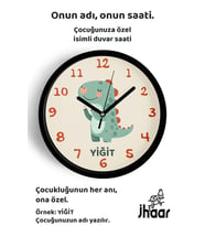 İsme Özel Sevimli Dinozor Çocuk Odası Duvar Saati Orta Boy 30 cm Siyah Camlı Sessiz