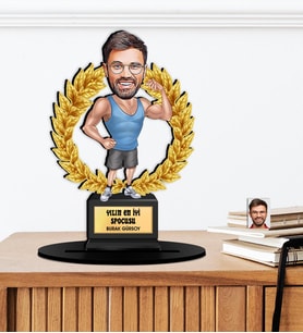 Kişiye Özel Karikatürlü Yılın Sporcusu Ahşap Oscar - Masaüstü Biblo