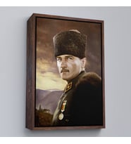 Çerçeveli Kalpaklı Mustafa Kemal Atatürk Duvar Tablosu (Siyah)