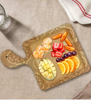 BK Gift Retro Motif Tasarımlı Kare Şeklinde Doğal Ahşap Servis ve Sunum Tabağı Model 14